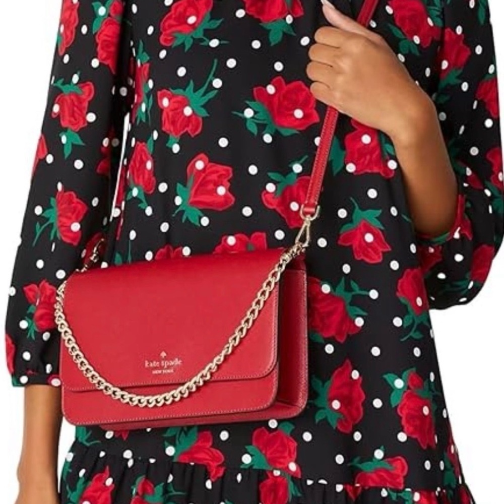 KATE SPADE Madison Flap Red Saffiano Leather Medium Dual Strap Crossbody Bag